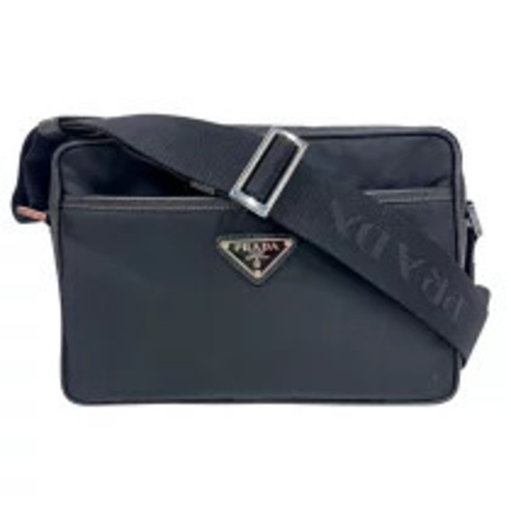 Prada black Tessuto shoulder bag enameled triangle logo